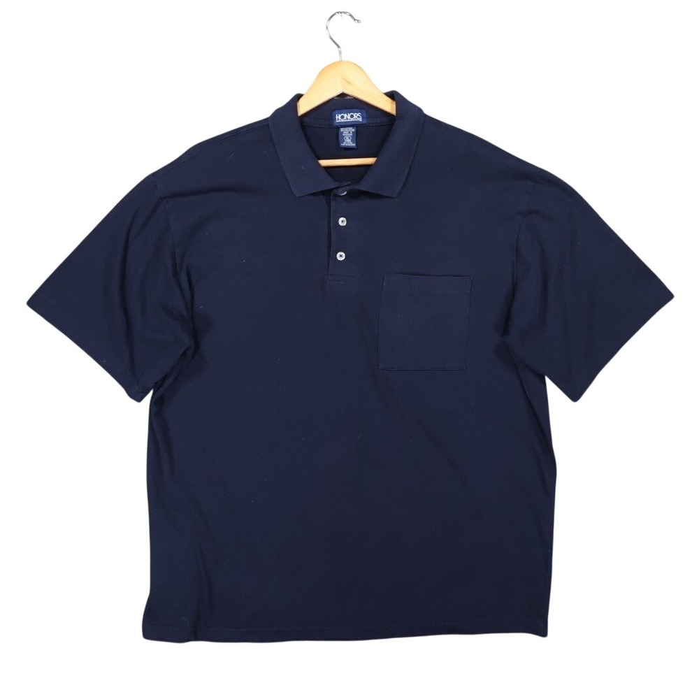 Honors‎ Polo Shirt Mens XL Navy Blue Excellent Short Sleeve Pocket Solid